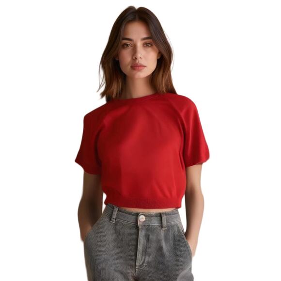 Designers Originals Vintage Red Short Sleeve Luxelon Sweater Womens Large - Picture 1 of 12